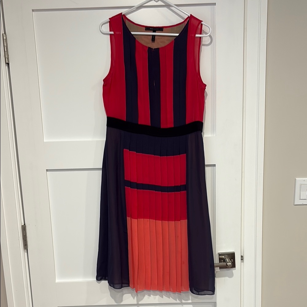 BCBGMaxAzria Red and Navy A-Line Midi Dress